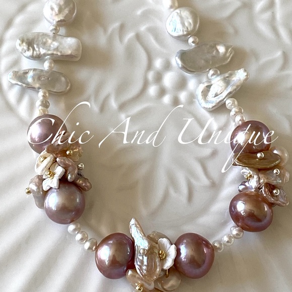 N3-Handmade Purple Edison Pearl, Keshi Pearl And Biwa Pearl Necklace - Picture 6 of 8
